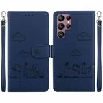 For Samsung Galaxy S22 Ultra 5G Cute Cats RFID Leather Phone Case(Blue)