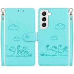 For Samsung Galaxy S22 5G Cute Cats RFID Leather Phone Case(Green)