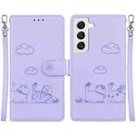 For Samsung Galaxy S22 5G Cute Cats RFID Leather Phone Case(Purple)