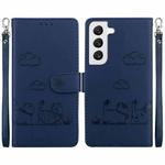 For Samsung Galaxy S22 5G Cute Cats RFID Leather Phone Case(Blue)