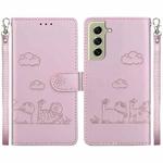 For Samsung Galaxy S21+ 5G Cute Cats RFID Leather Phone Case(Rose Gold)