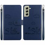 For Samsung Galaxy S21+ 5G Cute Cats RFID Leather Phone Case(Blue)