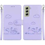 For Samsung Galaxy S21 5G Cute Cats RFID Leather Phone Case(Purple)