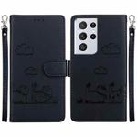 For Samsung Galaxy S21 Ultra 5G Cute Cats RFID Leather Phone Case(Black)