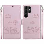 For Samsung Galaxy S25 Ultra 5G Cute Cats RFID Leather Phone Case(Rose Gold)