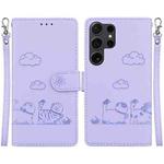 For Samsung Galaxy S25 Ultra 5G Cute Cats RFID Leather Phone Case(Purple)