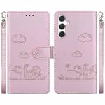 For Samsung Galaxy S25 5G Cute Cats RFID Leather Phone Case(Rose Gold)