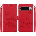 For Google Pixel 9 / 9 Pro Cute Cats RFID Leather Phone Case(Red)