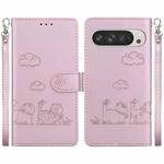 For Google Pixel 9 Pro XL Cute Cats RFID Leather Phone Case(Rose Gold)