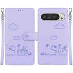 For Google Pixel 9 Pro XL Cute Cats RFID Leather Phone Case(Purple)