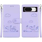 For Google Pixel 8 Cute Cats RFID Leather Phone Case(Purple)