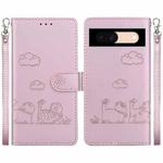 For Google Pixel 8a Cute Cats RFID Leather Phone Case(Rose Gold)