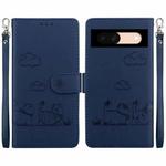 For Google Pixel 8a Cute Cats RFID Leather Phone Case(Blue)