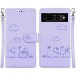 For Google Pixel 7 Cute Cats RFID Leather Phone Case(Purple)