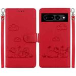 For Google Pixel 7 Cute Cats RFID Leather Phone Case(Red)