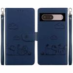 For Google Pixel 7 Pro Cute Cats RFID Leather Phone Case(Blue)