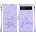 For Google Pixel 7a Cute Cats RFID Leather Phone Case(Purple)