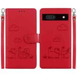 For Google Pixel 7a Cute Cats RFID Leather Phone Case(Red)