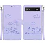 For Google Pixel 6a Cute Cats RFID Leather Phone Case(Purple)