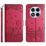 For Redmi Note 14 Pro 4G Cat Embossing Pattern Leather Phone Case with Lanyard(Red)