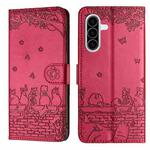 For Samsung Galaxy A36 5G Cat Embossing Pattern Leather Phone Case with Lanyard(Red)
