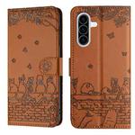 For Samsung Galaxy A36 5G Cat Embossing Pattern Leather Phone Case with Lanyard(Brown)