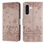 For Samsung Galaxy A36 5G Cat Embossing Pattern Leather Phone Case with Lanyard(Grey)