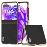 For Motorola Razr 50 ABEEL Electroplating Frame Genuine Leather + PC Litchi Texture Phone Case(Black)