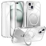 For iPhone 15 Skin Feel MagSafe Holder 360 Full Body Phone Case(Transparent)