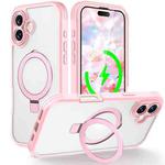 For iPhone 16 Skin Feel MagSafe Holder 360 Full Body Phone Case(Pink)