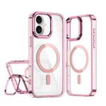 For iPhone 16 Acrylic Camera Holder MagSafe Magnetic Phone Case(Pink)