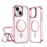 For iPhone 15 Plus / 14 Plus Acrylic Camera Holder MagSafe Magnetic Phone Case(Pink)