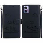 For Motorola Edge 30 Neo / 30 Lite Cute Cats RFID Leather Phone Case(Black)