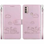 For Motorola Moto E40 / E30 / E20 Cute Cats RFID Leather Phone Case(Rose Gold)