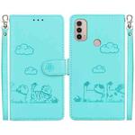 For Motorola Moto E40 / E30 / E20 Cute Cats RFID Leather Phone Case(Green)