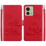 For Motorola Edge 40 Cute Cats RFID Leather Phone Case(Red)