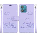 For Motorola Edge 40 Neo Cute Cats RFID Leather Phone Case(Purple)