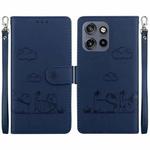 For Motorola Edge 50 Neo 5G Overseas Cute Cats RFID Leather Phone Case(Blue)