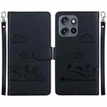 For Motorola Edge 50 Neo 5G Overseas Cute Cats RFID Leather Phone Case(Black)