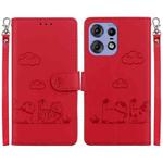 For Motorola Edge 50 Pro Cute Cats RFID Leather Phone Case(Red)