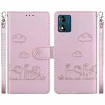 For Motorola Moto E13 Cute Cats RFID Leather Phone Case(Rose Gold)