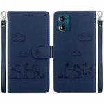 For Motorola Moto E13 Cute Cats RFID Leather Phone Case(Blue)