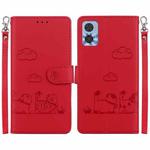 For Motorola Moto E22 / E22i Cute Cats RFID Leather Phone Case(Red)