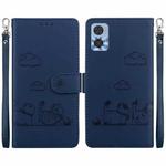 For Motorola Moto E22 / E22i Cute Cats RFID Leather Phone Case(Blue)