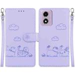 For Motorola Moto G04s / E14 Cute Cats RFID Leather Phone Case(Purple)