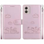 For Motorola Moto G13 / G23 / G53 Cute Cats RFID Leather Phone Case(Rose Gold)