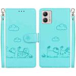 For Motorola Moto G13 / G23 / G53 Cute Cats RFID Leather Phone Case(Green)