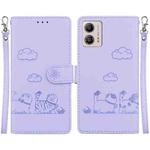 For Motorola Moto G13 / G23 / G53 Cute Cats RFID Leather Phone Case(Purple)