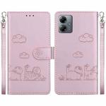 For Motorola Moto G14 Cute Cats RFID Leather Phone Case(Rose Gold)