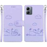 For Motorola Moto G14 Cute Cats RFID Leather Phone Case(Purple)